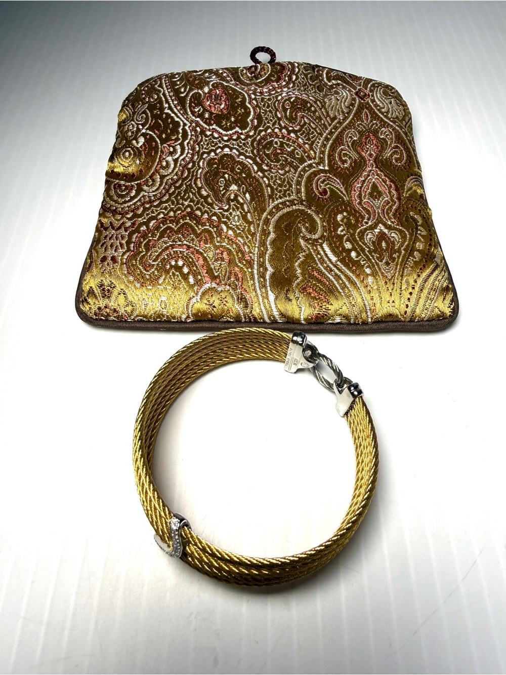 ALOR 18k Gold  Multi-Strand Cable Bracelet with Diamonds Pavé Curve - Picture 11 of 12